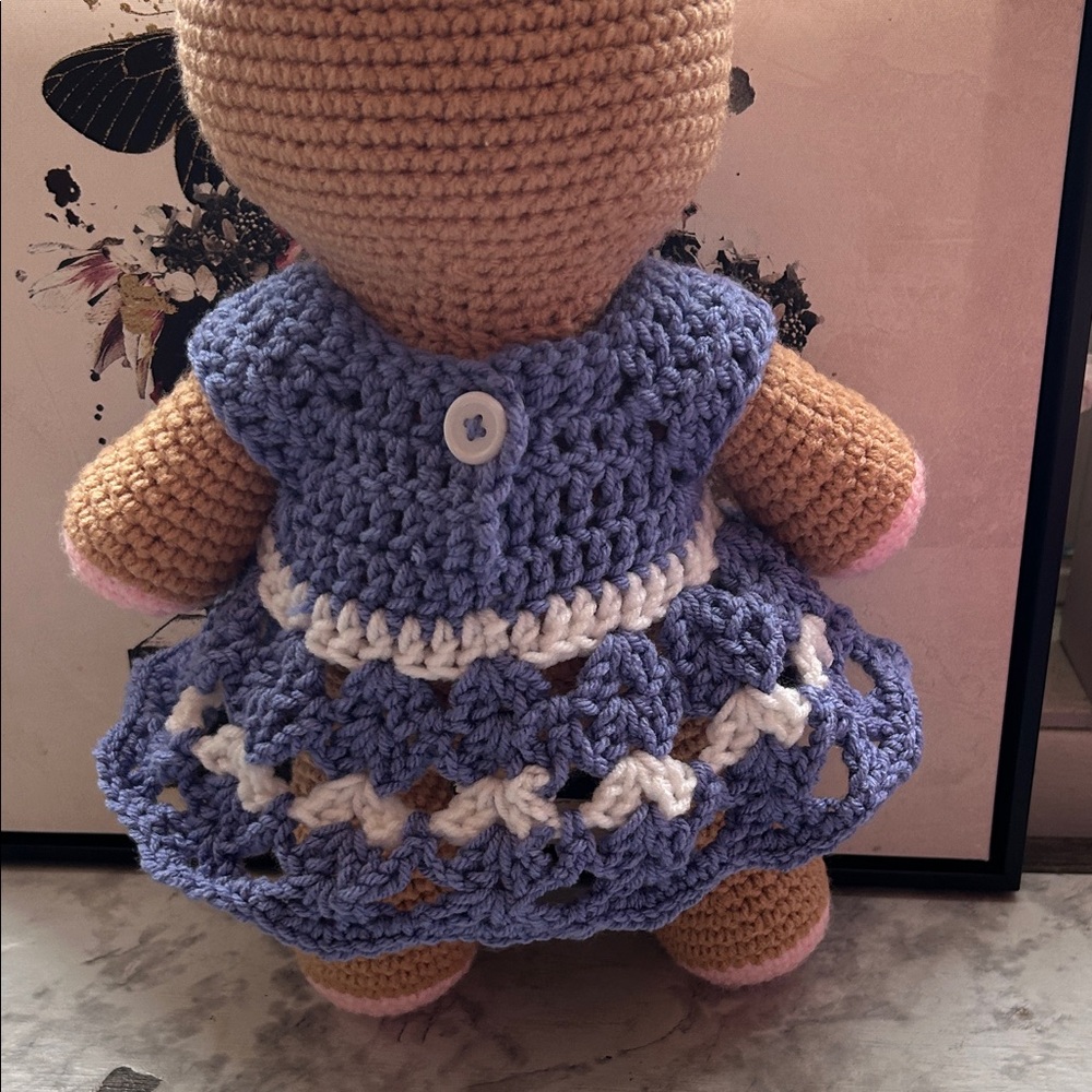 Crochet Teddy Bear with Purple Dress - Handmade - Picture 3 of 4